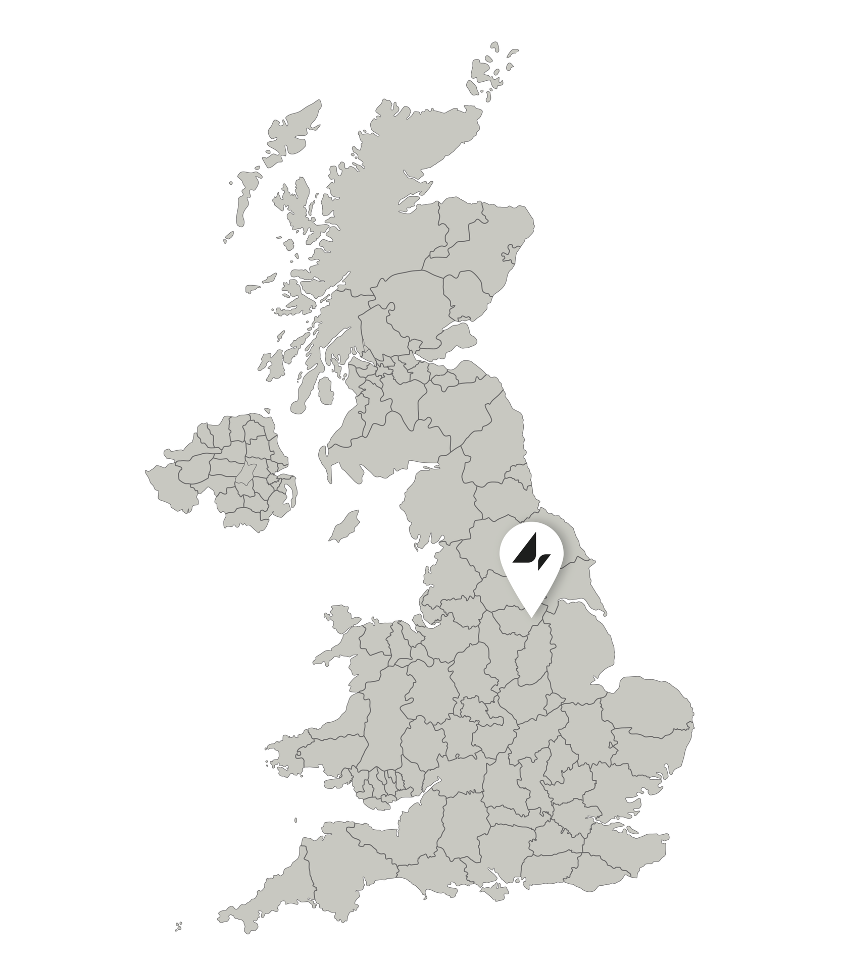 Map of the United Kingdom highlighting where District Four Design is